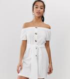 Asos Design Petite Button Through Bardot Slub Sundress-white