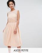 Asos Petite Midi Dress With Ruched Panel Detail - Pink