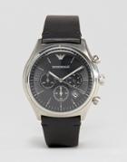 Emporio Armani Chronograph Leather Watch In Black Ar1975 - Black