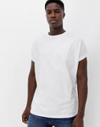 Asos Design Oversized Longline T-shirt With Crew Neck With Roll Sleeve In White