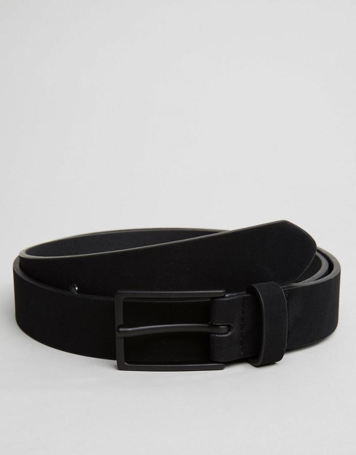 Asos Smart Slim Belt In Black Faux Suede - Black