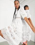 Asos Edition Tiered Broderie Midi Dress With Ruffle In White