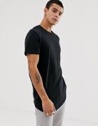 Jack & Jones Originals Longline Curved Hem T-shirt In Black