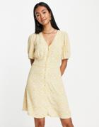 & Other Stories Button Up Mini Tea Dress With Puff Sleeves In Romantic Floral-multi