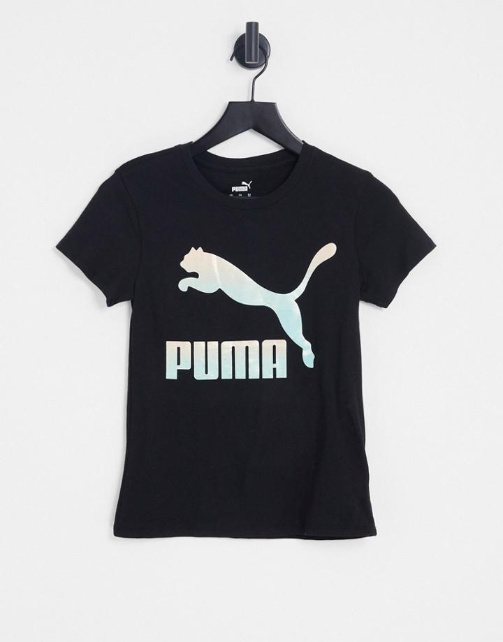 Puma Classics Iridescent Logo T-shirt In Black