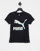 Puma Classics Iridescent Logo T-shirt In Black