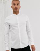 Asos Design Slim Fit Sateen Mandarin Collar Shirt In White