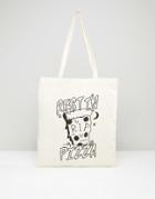 Asos Tote Bag With Rest In Pizza Print - White