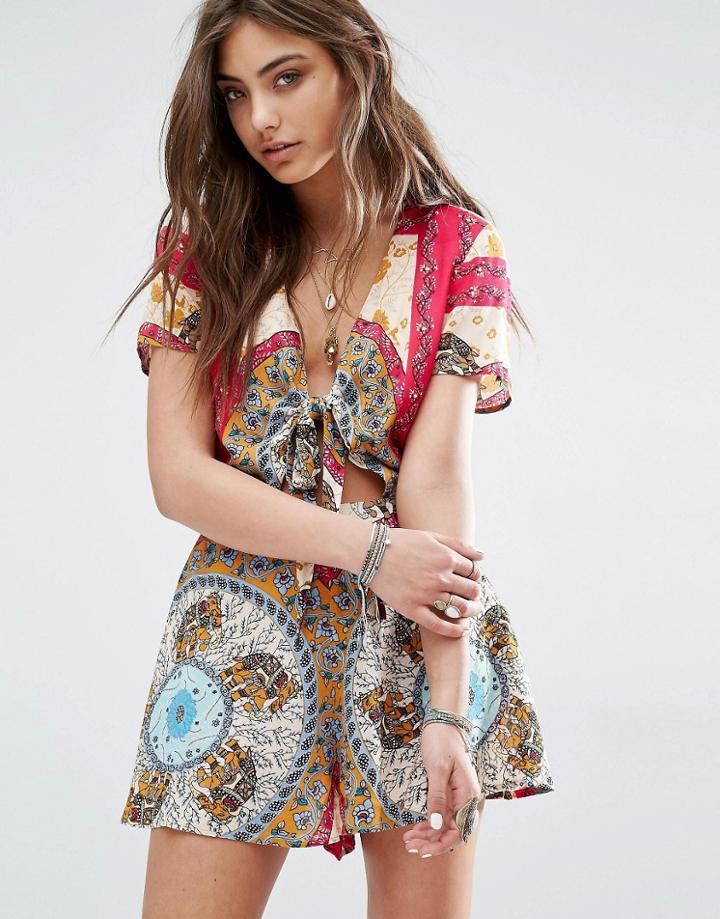Somedays Lovin Sweet Revolution Tie Front Festival Romper - Multi