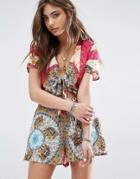 Somedays Lovin Sweet Revolution Tie Front Festival Romper - Multi