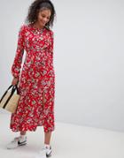 Nobody's Child Maxi Dress With Shirred Waist And Side Split In Floral - Red