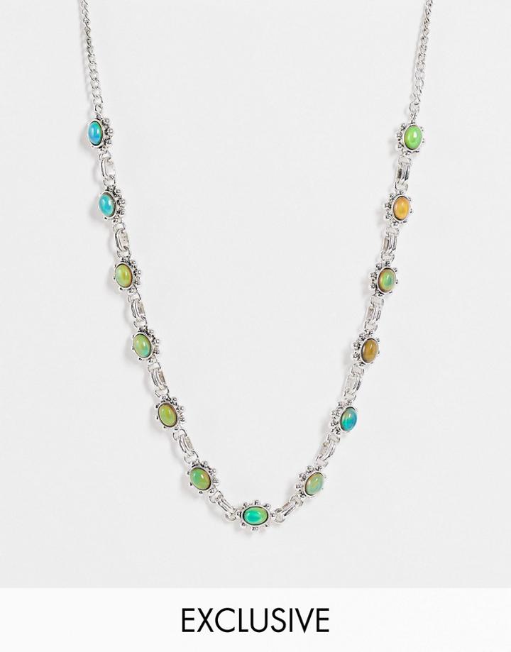 Reclaimed Vintage Inspired Unisex Y2k Grunge Necklace With Mood Stones In Silver