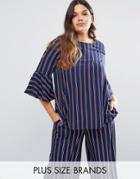 Lovedrobe Co-ord Striped Fluted Sleeve Woven Top - Navy