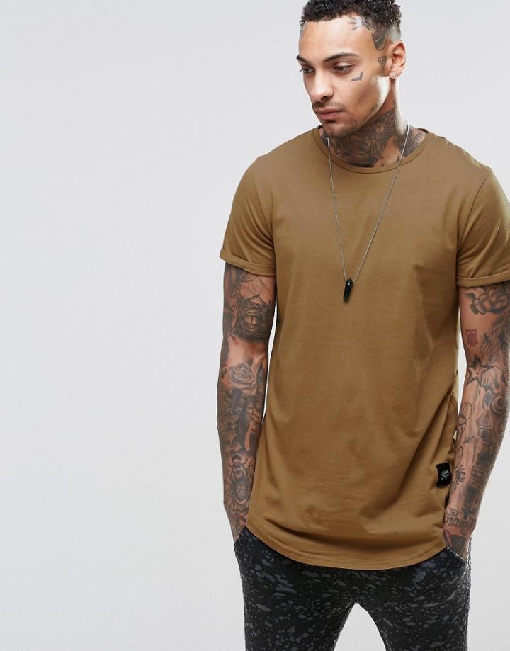 Sixth June T-shirt With Curved Hem - Tan