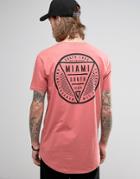 Asos Super Longline T-shirt With Miami Print And Curve Hem - Pink