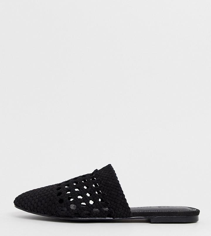 Asos Design Wide Fit Motto Woven Mules In Black