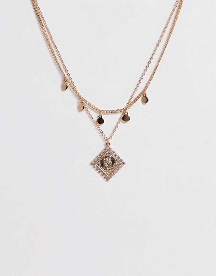 Missguided Double Layered Necklace With Pendant - Gold