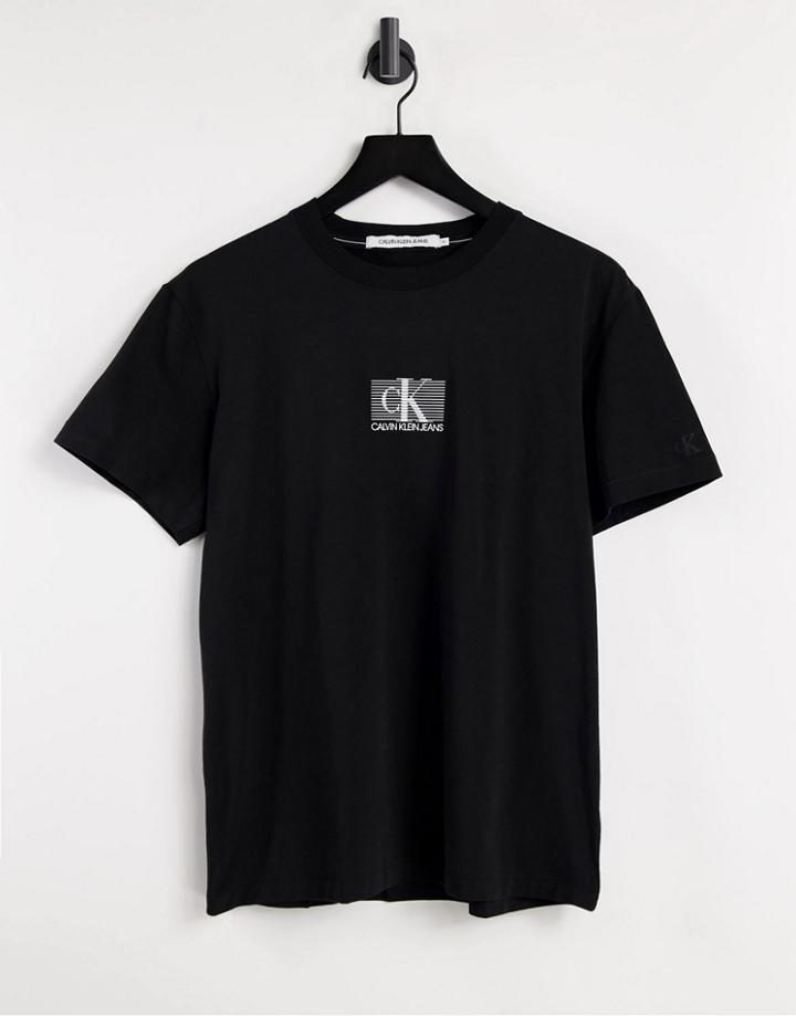 Calvin Klein Jeans Striped Box Logo T-shirt In Black