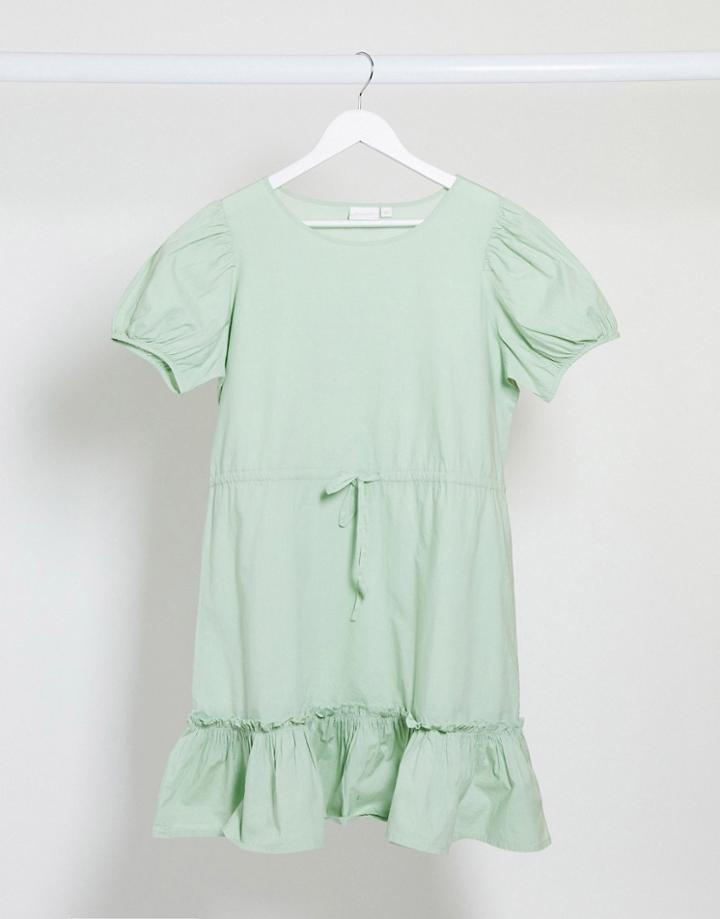 Vila Mini Smock Dress With Waist Tie In Green