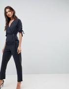 Asos Jumpsuit With Wrap Front And D-ring Detail - Black