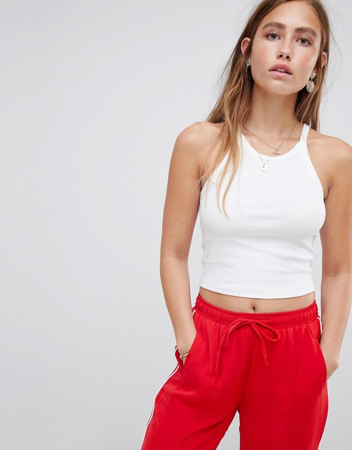 Miss Selfridge High Neck Rib Tank In White - White