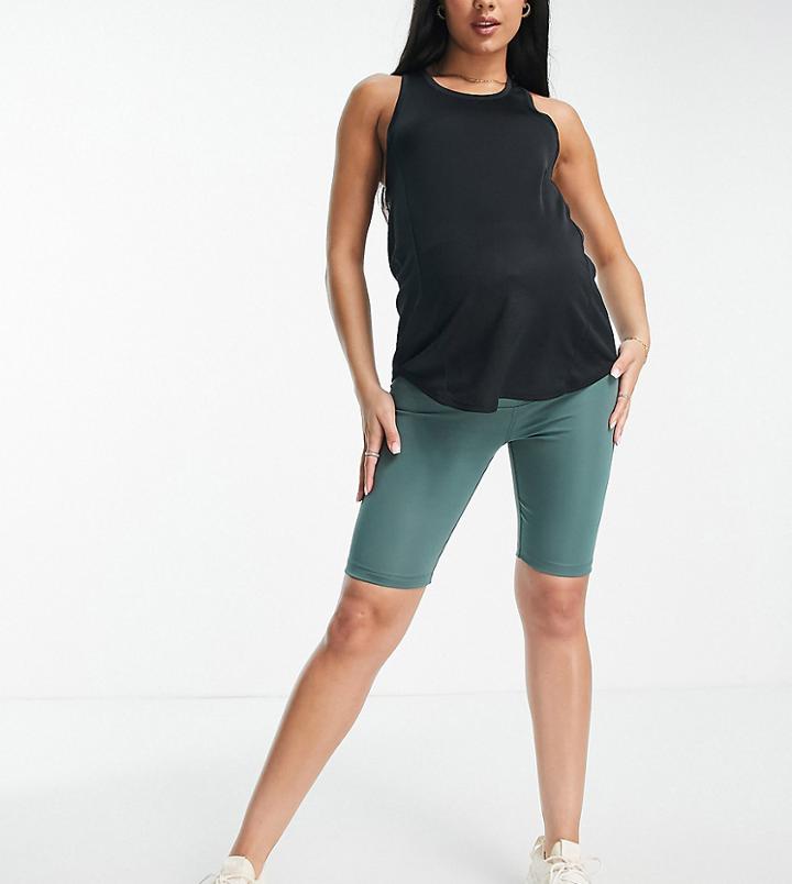 Asos 4505 Maternity Icon Booty Legging Short With Bum Sculpt Detail-green