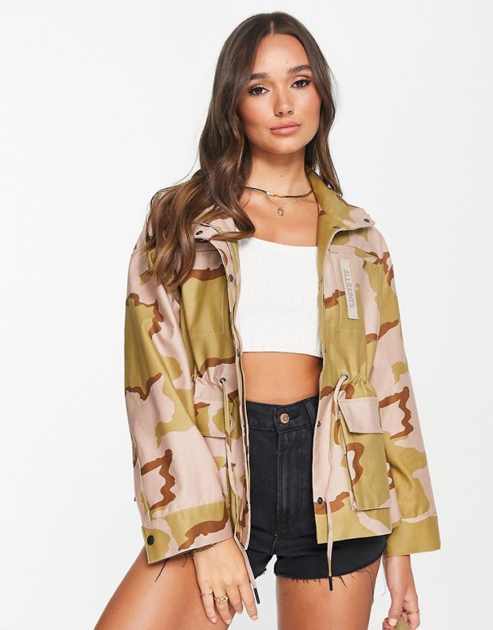 Allsaints Katey Military Jacket In Pink Camo
