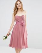 Asos Wedding Chiffon Bandeau Midi Dress With Detachable Corsage - Pink