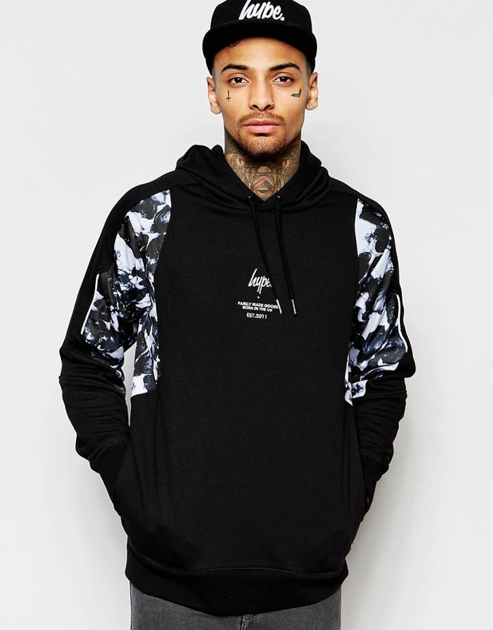 Hype Hoodie With Monochrome Print - Black