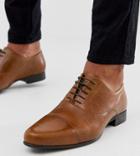 Asos Design Wide Fit Oxford Shoes In Tan Leather With Toe Cap - Tan