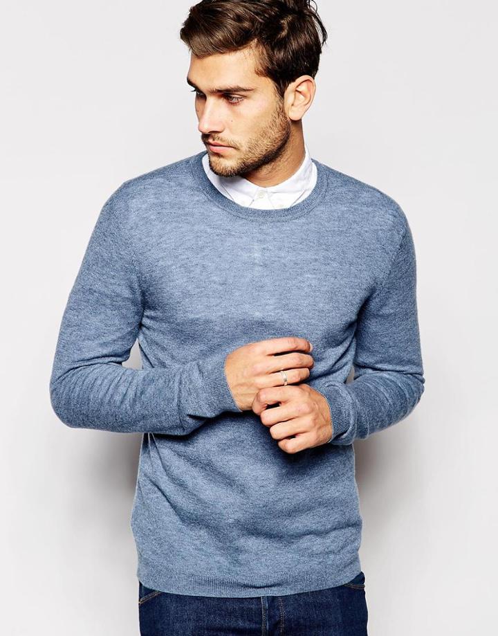 Asos Merino Crew Neck Sweater - Blue Marl