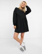 Asos Design Mini Sweatshirt Smock Dress In Black