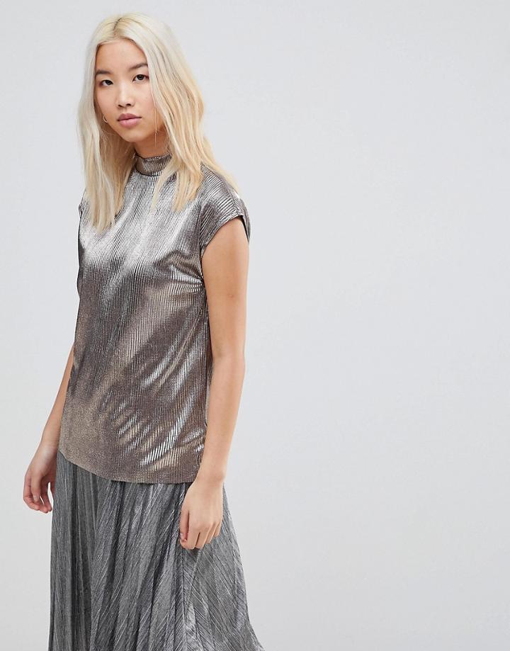 B.young High Neck Textured Top - Gold