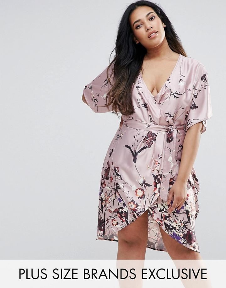 Missguided Plus Kimono Wrap Belted Mini Dress - Pink