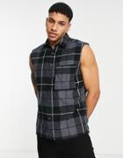 Only & Sons Oversized Sleeveless Check Shirt In Gray