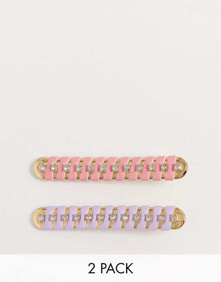 Asos Design Pack Of 2 Ribbon Wrapped Hair Slides-multi