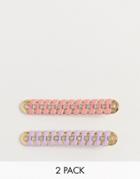 Asos Design Pack Of 2 Ribbon Wrapped Hair Slides-multi