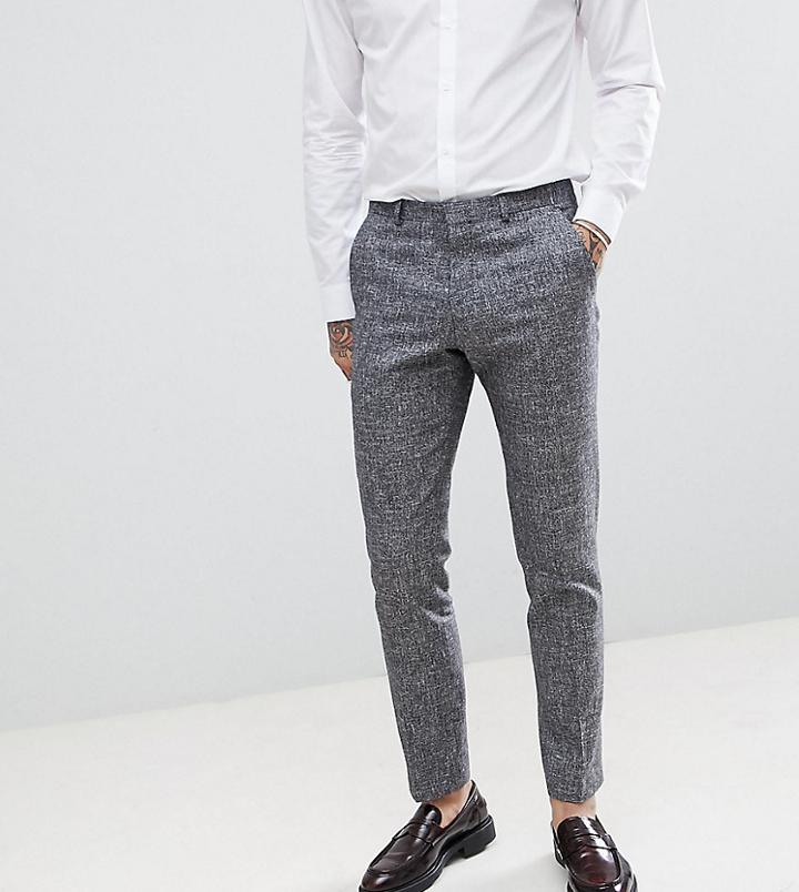 Heart & Dagger Slim Suit Pants In Linen Texture - Black