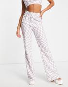 Rebellious Fashion High Rise Pants In Lilac Checkerboard - Part Of A Set-purple