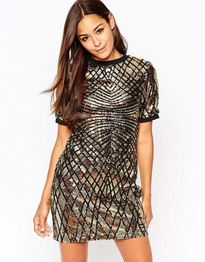 Asos Geo Sequin Mini Tank Dress - Gold
