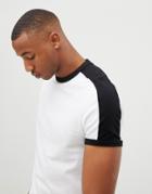 Asos Design T-shirt With Contrast Shoulder Panel In White - White