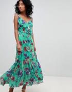 Asos Design Floral Print Ruffle Front Maxi Dress - Multi