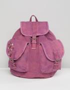 Asos Oversized Canvas Acid Wash Backpack With Studs - Pink