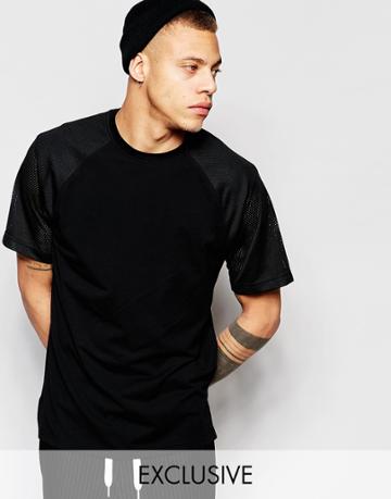 Black Eye Collective T-shirt With Raglan Mesh Sleeve - Black