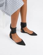 Asos Design Libbie Tie Leg Pointed Ballet Flats - Black