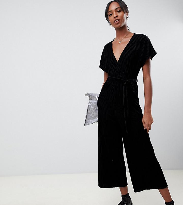 New Look Tall Velvet Wrap Jumpsuit In Black - Black