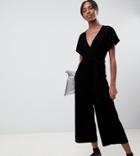 New Look Tall Velvet Wrap Jumpsuit In Black - Black