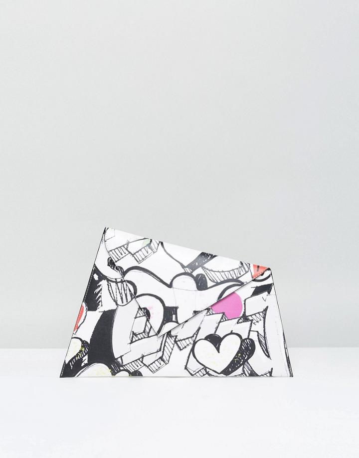 Asos Emoji Graffiti Clutch Bag - White