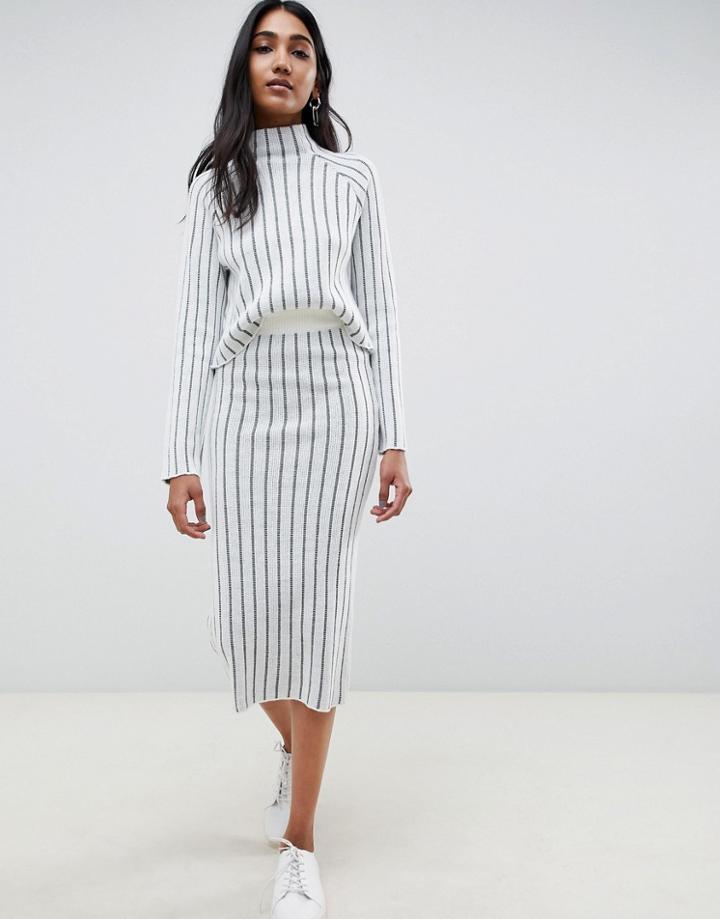 Asos Design Two-piece Deep Rib Midi Skirt In Knit - White