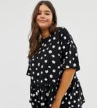 Asos Design Curve Smock Top In Ditsy Print - Black